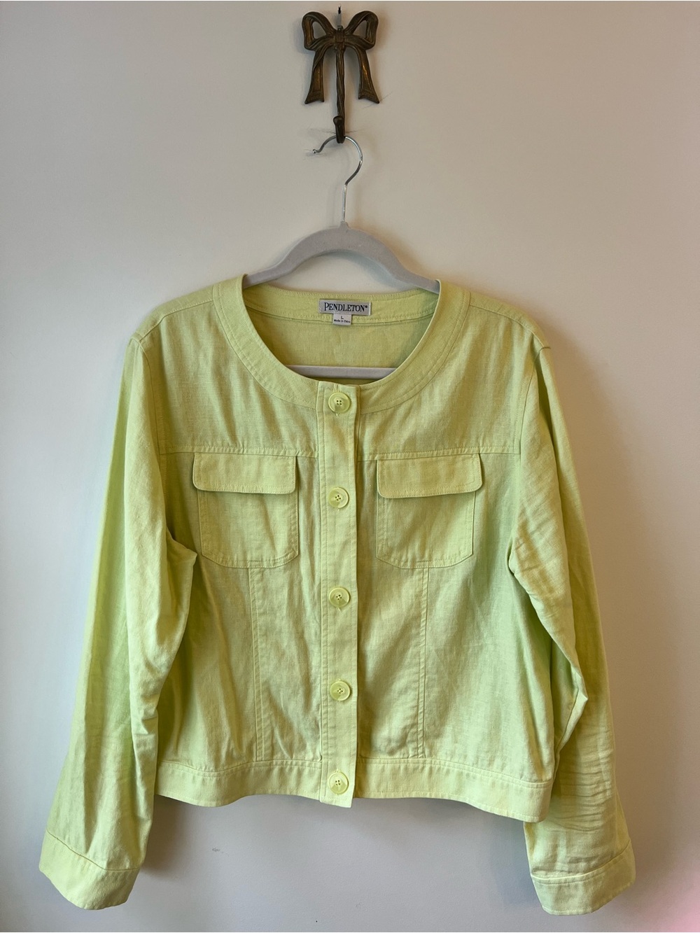 Pendleton Yellow Linen Rayon Utility Jacket Women’s L Cropped Button Front
